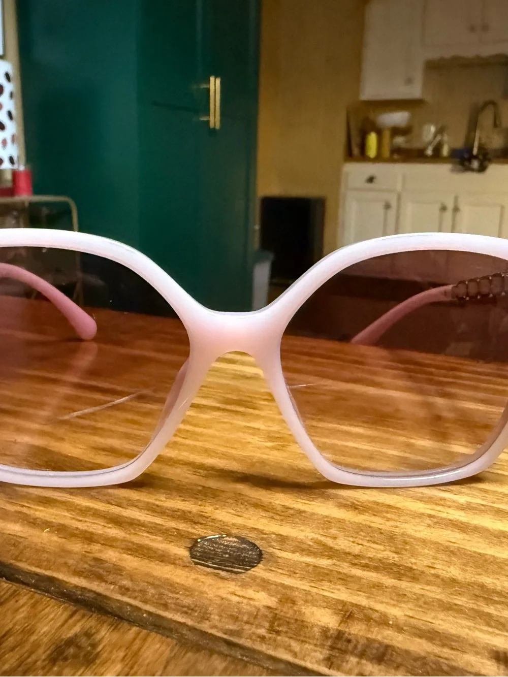 CHANEL Pink Square Sunglasses w Gold Chain Detail on temple